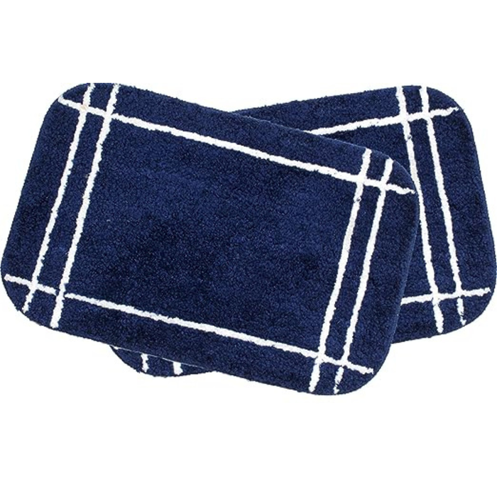Yarra Textiles Anti-Skid Striped Soft Microfiber Bath/Door Mat Linea (Pack of 2, 40x60 cm) - Blue