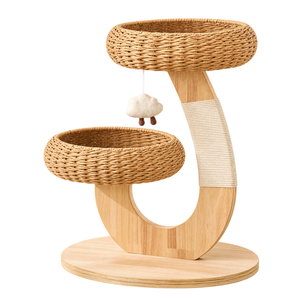Rattan Nest Solid Wood Double-Level Cat Tree