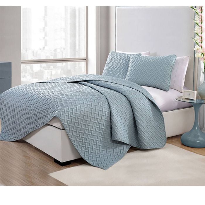 Ramesses 3 Piece Chic Embossed Comforter Set Blue Queen
