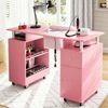 Ufurniture Nail Desk, Manicure Table w/Dust Collector Wrist Rest Lockable Wheels Adjustable Shelf Pink