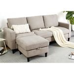 Advwin 3 Seater Sofa Modular Lounge Chaise Set with Storage Ottoman Beige