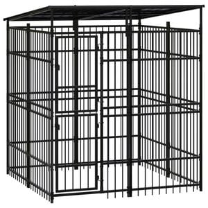 vidaXL Outdoor Dog Kennel with Roof Steel Puppy Pet Enclosure Supply House