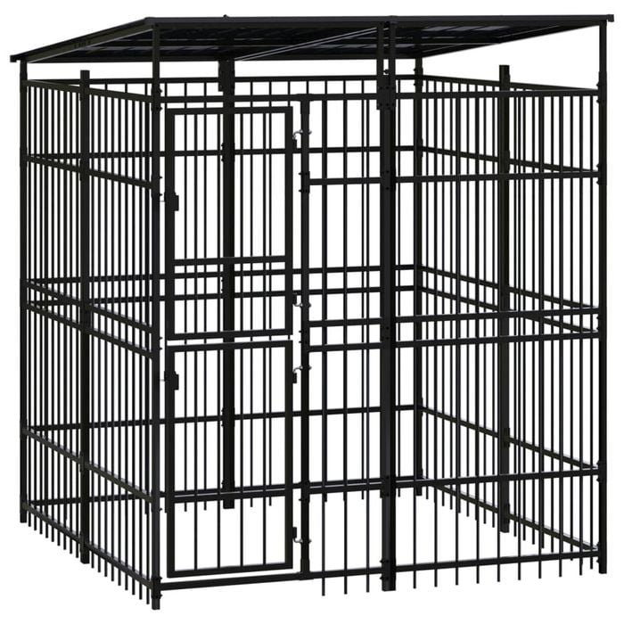 vidaXL Outdoor Dog Kennel with Roof Steel Puppy Pet Enclosure Supply House