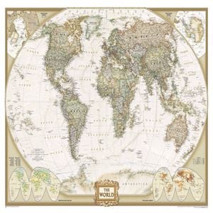 P&P Beige Large World Map Canvas Print With Detailed Artwork For Home Wall Decor