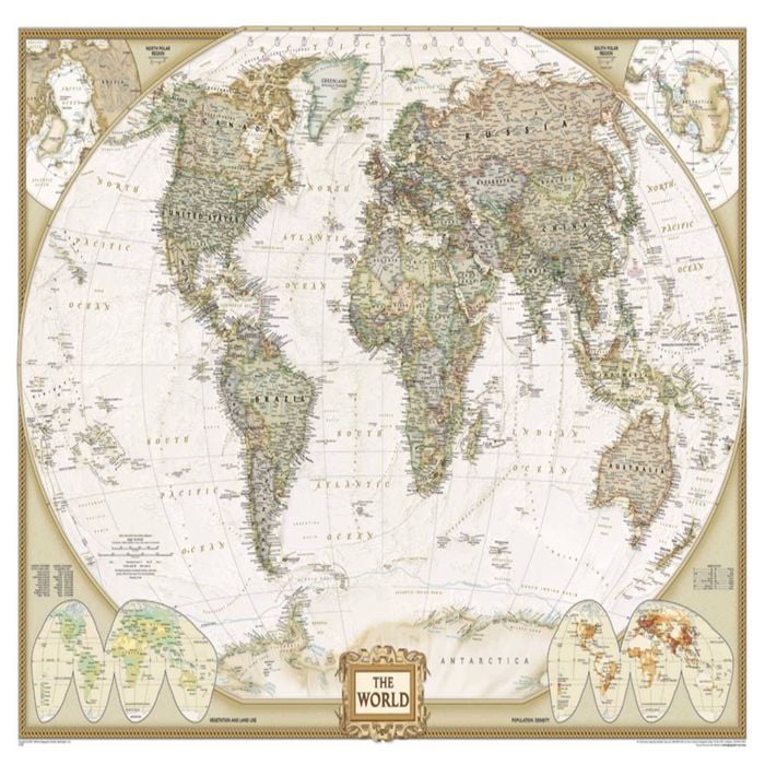 P&P Beige Large World Map Canvas Print With Detailed Artwork For Home Wall Decor