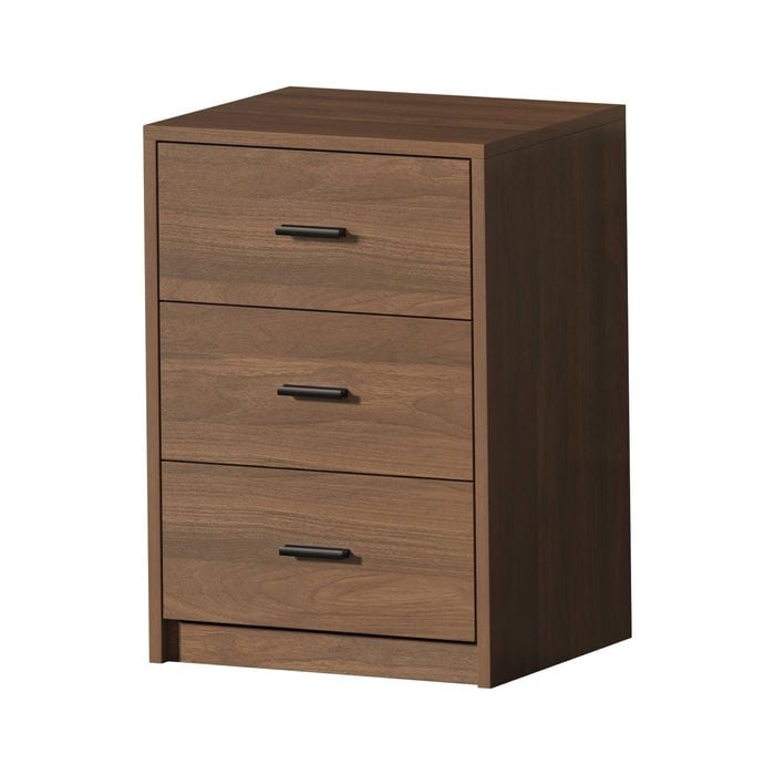 Oikiture Bedside Table 3 Drawers Nightstand Bedroom Storage Side End Walnut