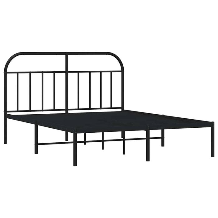 vidaXL Bed Frame Bedroom Metal Bed Base with Headboard Black Bed Base Queen Size