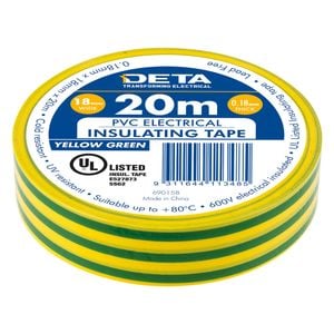 DETA 20m 18mm Yellow / Green Insulation PVC Tape