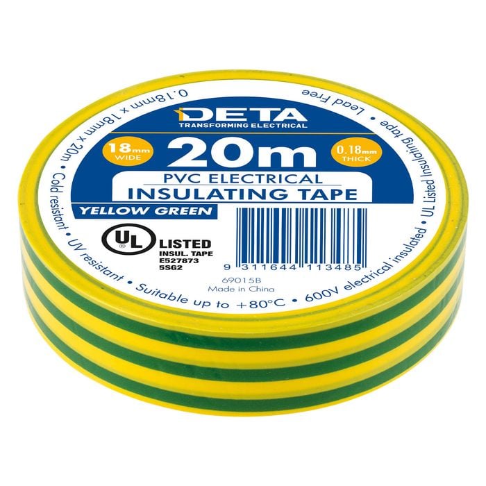 DETA 20m 18mm Yellow / Green Insulation PVC Tape