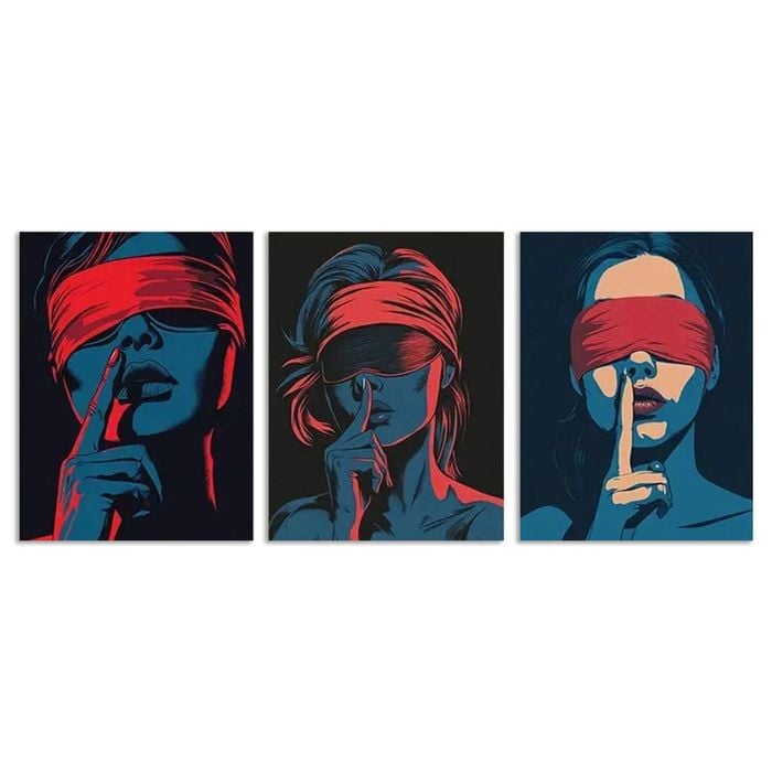 3pcs Blindfolded Woman Red  Print 100% Australian Made 3 x 40x60cm (Metal Print)