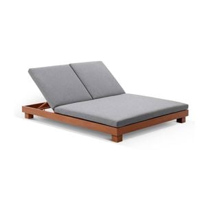 Santorini Aluminium Double Sun Lounge Teak Look & Sunbrella Cast Slate Cushions