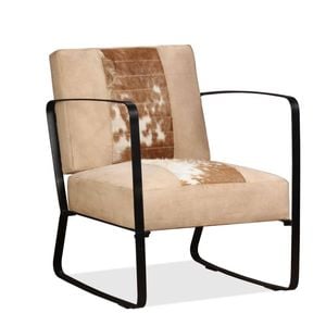 vidaXL Lounge Chair Genuine Goatskin and Canvas Cream  Armchair Seat Furniture