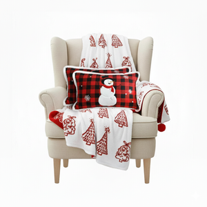SOGA Christmas Bundle – 2 Red Snowman Lumbar Pillow & Red Christmas Tree Fleece Throw Blanket