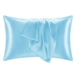 Catzon 2 Pcs 51 X 66cm Satin Pillowcases for Hair and Skin with Envelope Closure-Light Blue(S)