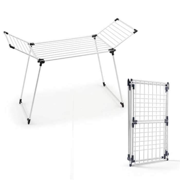Costway Freestanding Clothes Drying Rack Foldable Laundry Rack w/2 Gullwings & Heavy Duty Metal Frame-White