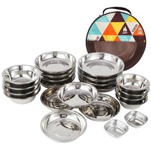 Lifebay 22-Piece Camping Tableware Set Silver