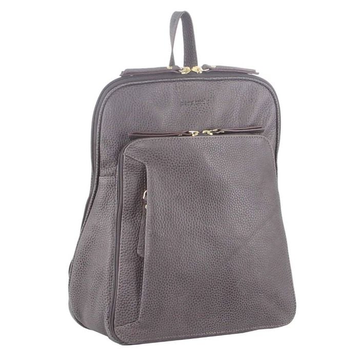 Pierre Cardin Wos Leather Backpack  with Pocket Front Multi-Zip Slate