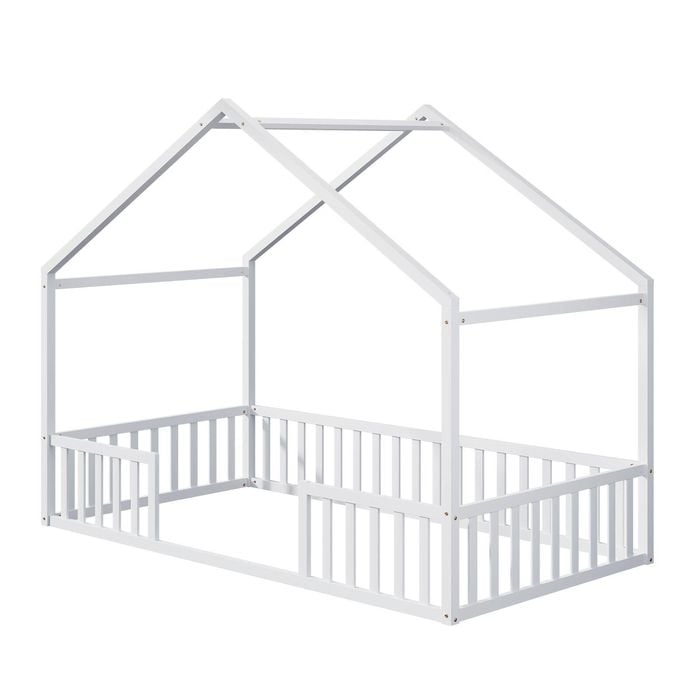 Oikiture King Single House Bed Kids Wooden Bed Frame White