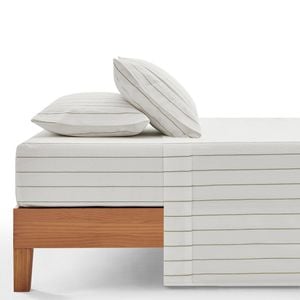 Dreamaker Rumi Washed Cotton Sheet Set White with Olive Stripe Double Bed