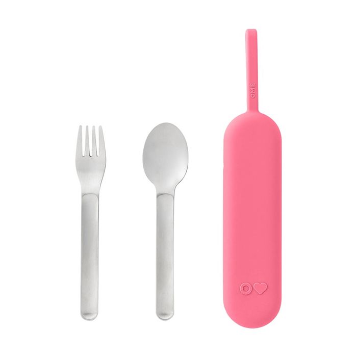 3pc Omie Omiebox Up Stainless Steel Utensil Set W/ Fork Spoon Pod Blush