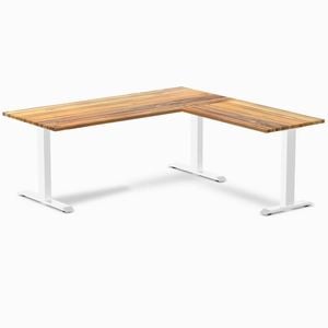 Desky Fixed Height Teak Hardwood L-shape Office Desk 1800x1750mm White Frame