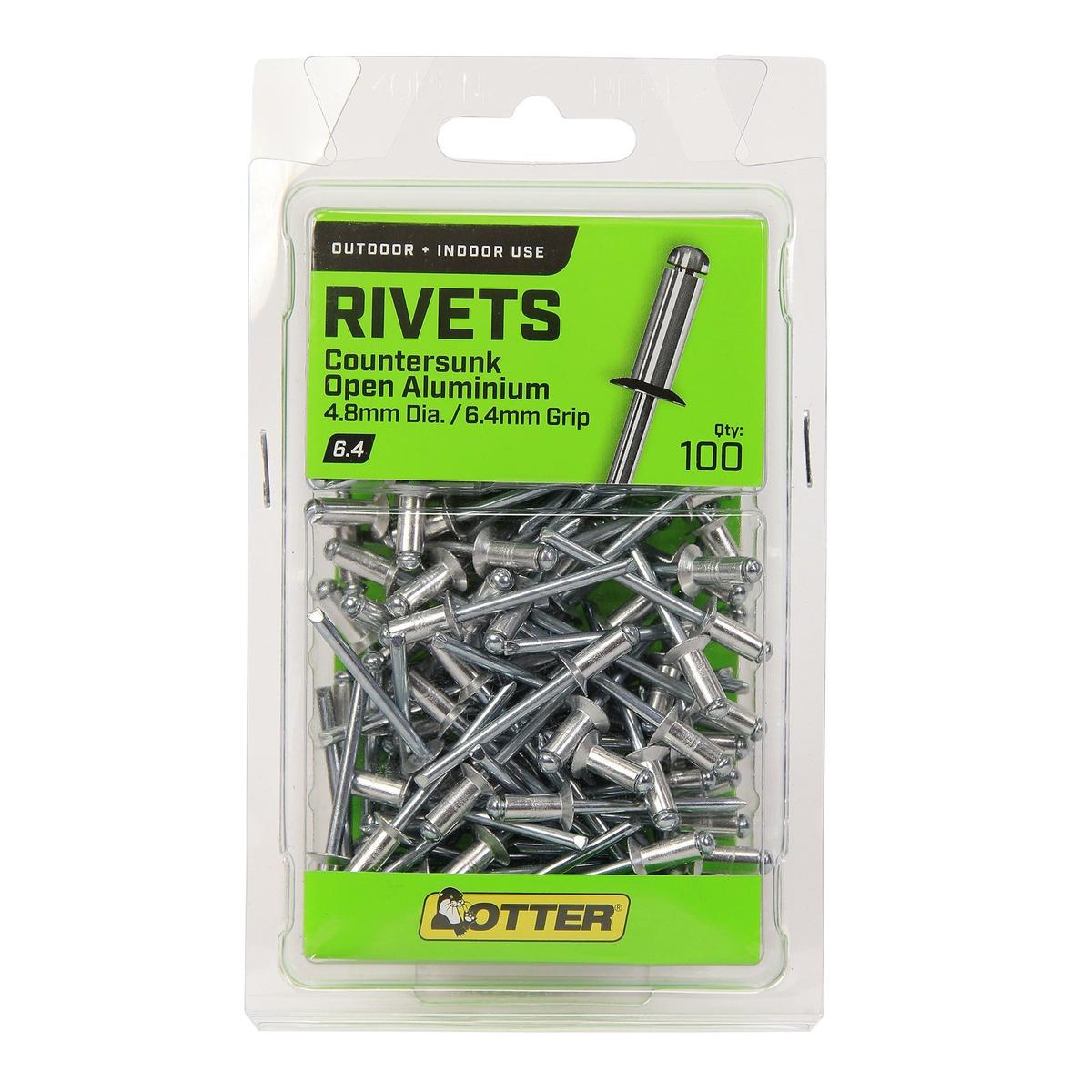 Otter 4.8 x 6.4mm Countersunk Open Aluminium Rivets - 100 Pack ...