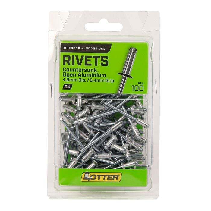 Otter 4.8 x 6.4mm Countersunk Open Aluminium Rivets - 100 Pack