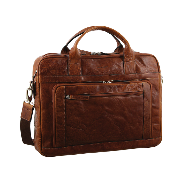 Pierre Cardin Italian Leather Business 15" Laptop  Briefcase Messenger Bag Chestnut