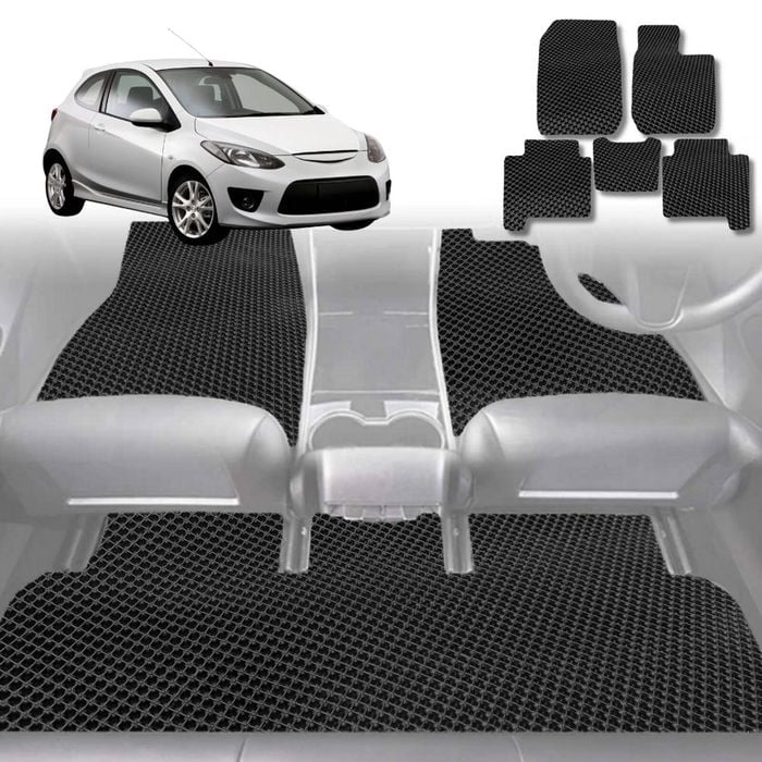6D Diamond Car Floor Mats for Mazda 2 2007-2014-Full Set-Black-Outback GT