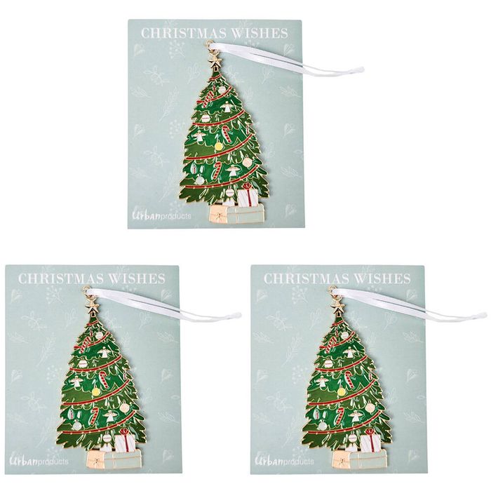 3PK Urban Christmas Tree w/ Presents Hanging Decoration Ornament 10cm Green