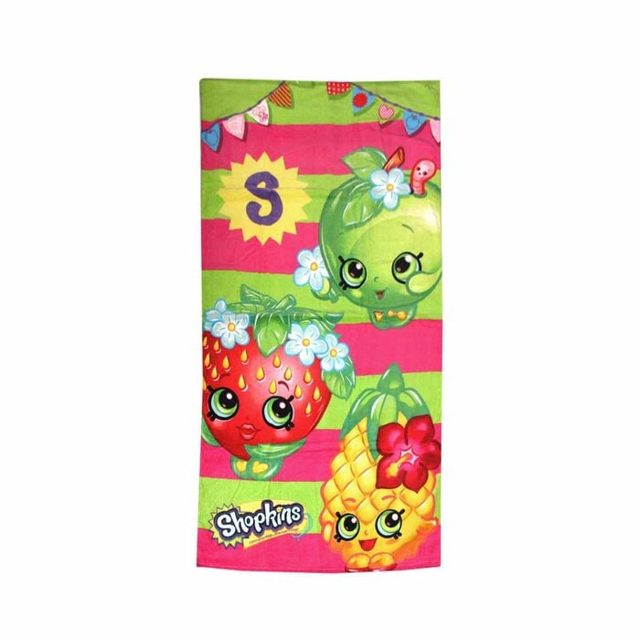 Girls Kids Fun Theme Cotton Beach Towel 70 X 140 Cm Shopkins Fruits