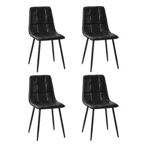 Oikiture 4x Dining Chairs PU Leather Retro Black