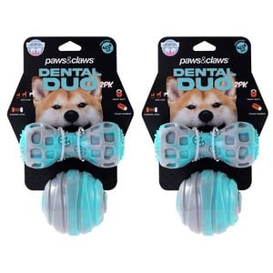 4pc Paws & Claws Dental Duo Pet Dog TPR Ball & Baton Blue