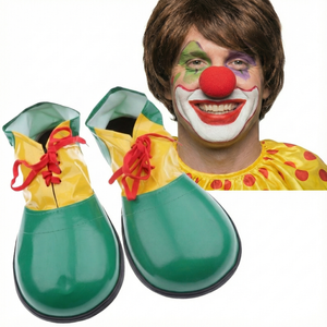 2Pcs Set Clown Nose + Large Shoes Circus Halloween Costume Fancy Dress Up Party Green/Yellow
