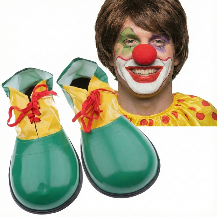 2Pcs Set Clown Nose + Large Shoes Circus Halloween Costume Fancy Dress Up Party Green/Yellow