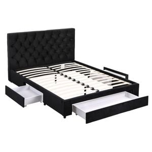 Artiss Double Bed Frame Charging Station 3 Storage Drawers