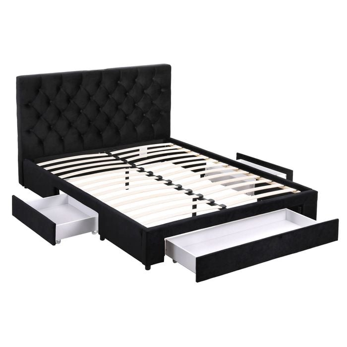 Artiss Double Bed Frame Charging Station 3 Storage Drawers