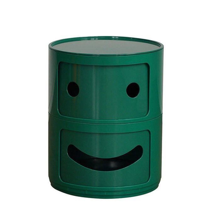 Catzon 2 Tier Smile Face Nightstand Round Bedside Table-DarkGreen
