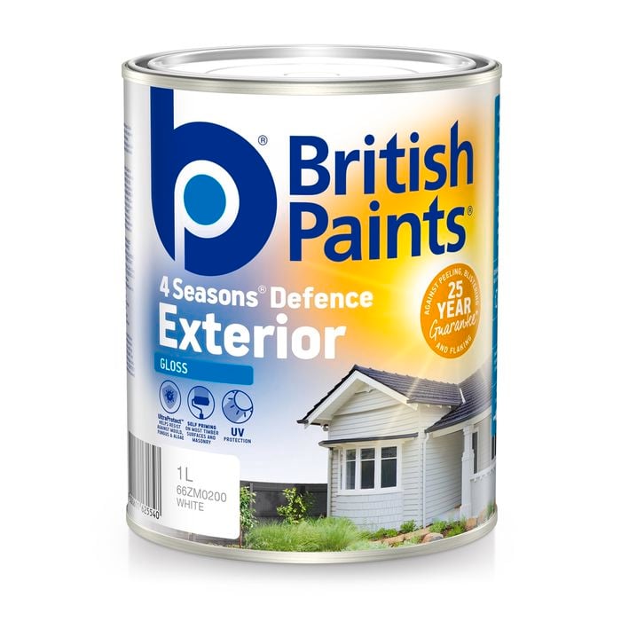 British Paints 4 Seasons Gloss White Exterior Paint - 1L
