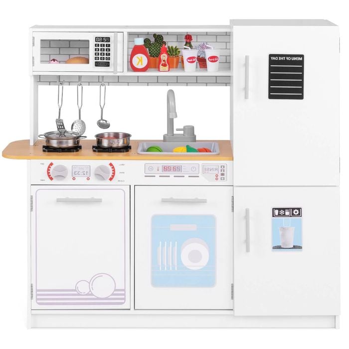 Costway Play Kitchen Chef Pretend Cooking Toy Set w/Water Dispenser White