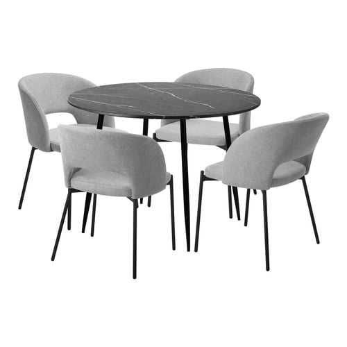 Oikiture 5PCS Dining sets 110cm Round Table with Chairs Fabric Grey ...