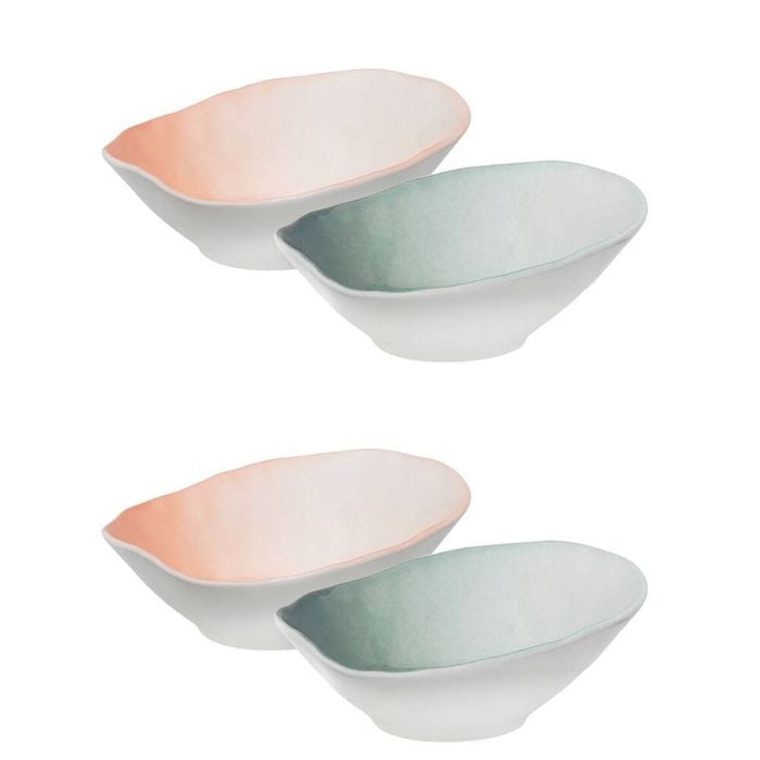 2x 2pc Ecology Reactive Glaze Porcelain Oyster Dip Bowls 10cm Pink Salt, Meadow