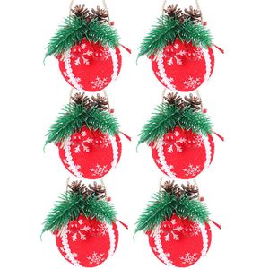 Catzon 6 Pcs Christmas Ball Ornaments 8CM with Pine Cones and Greenery for Xmas Party-Set 3
