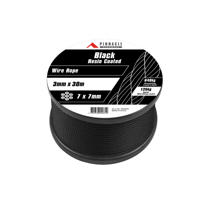 Pinnacle 3mm x 30m Black Resin Wire Rope