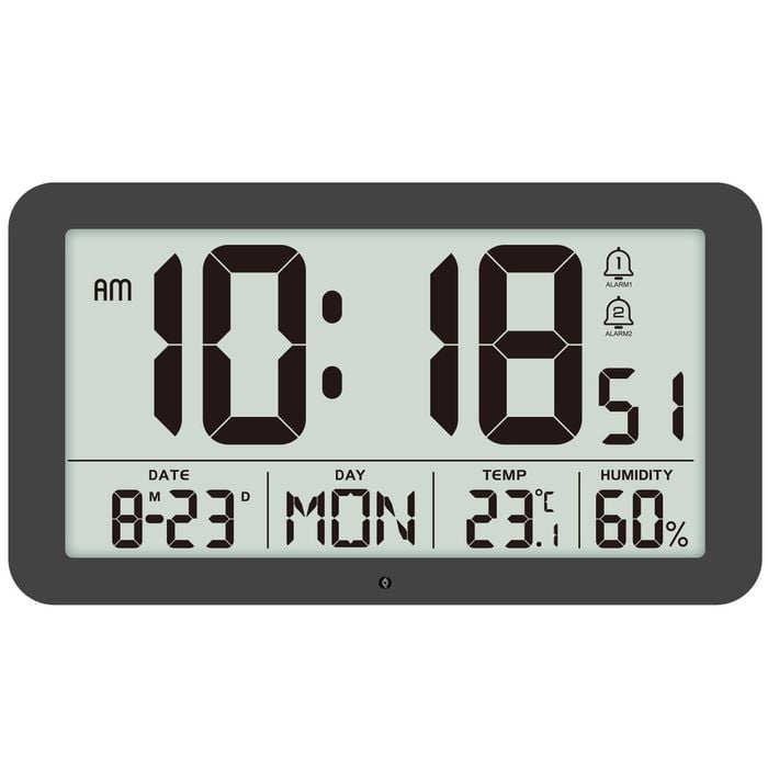TODO 8.5" LCD Digital Alarm Clock + Temperature Display - Black
