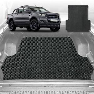 6D Diamond Ute Tub Mat for Ford Ranger (PX2 Dual Cab Ute) 2015-2018 (with plastic tub liner)-Black-Outback GT