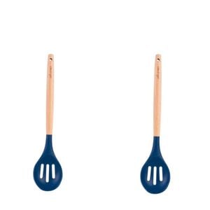 2pcs Beechwood & Silicone Slotted Spoon Navy