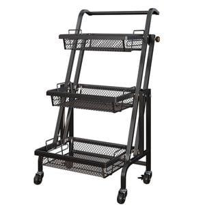 SOGA 3 Tier Black Adjustable Steel Cart with Wheels