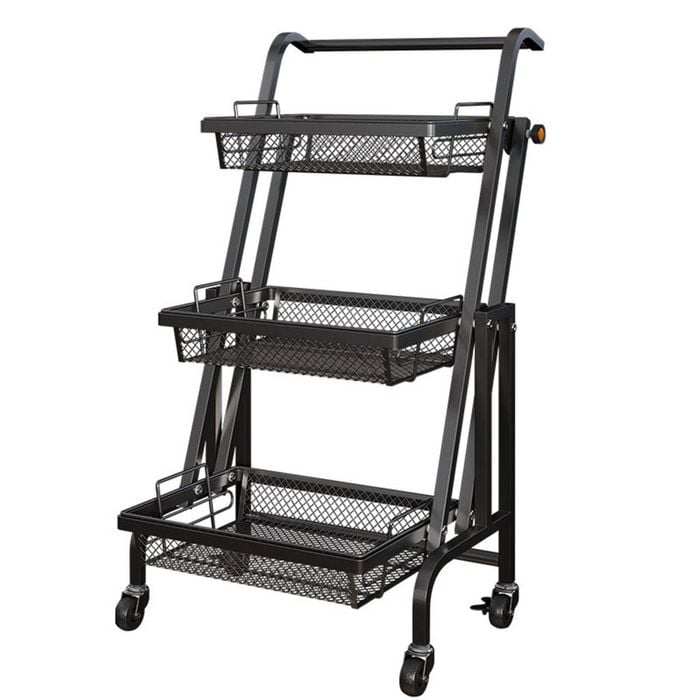 SOGA 3 Tier Black Adjustable Steel Cart with Wheels