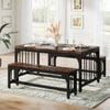 Oakory 140cm 3 Piece Dining Table Set With Two Benches Rustic Brown Wood Grain